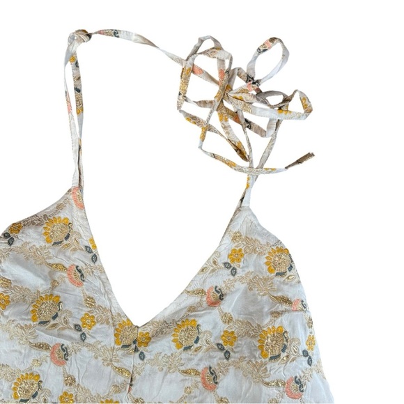 NWOT Free People Chiara Playsuit Floral Embroidered Romper Gold Ivory Size M - Picture 3 of 11